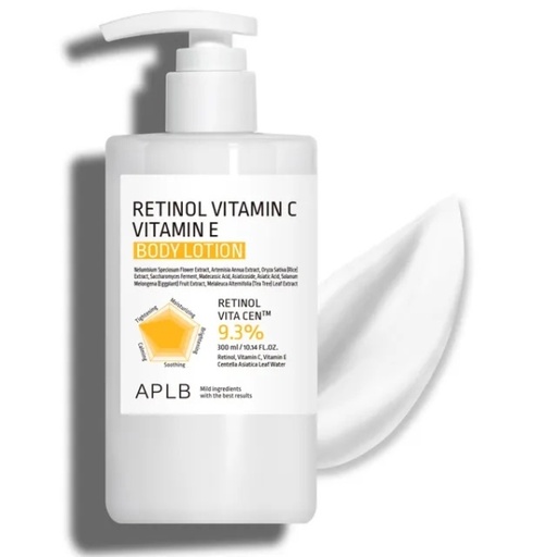 Aplb Lait Corporel Eclaircissant Anti-tache Raffermissant à la Vitamine C – Retinol – Vitamine E 300 ml
